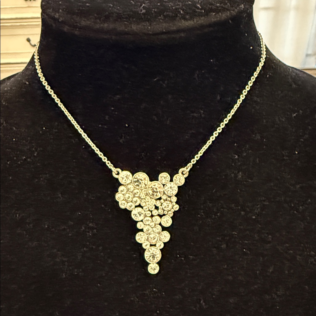 Vintage Pilgrim Danish Design Silver Tone Rhinestone Pendant Choker Necklace